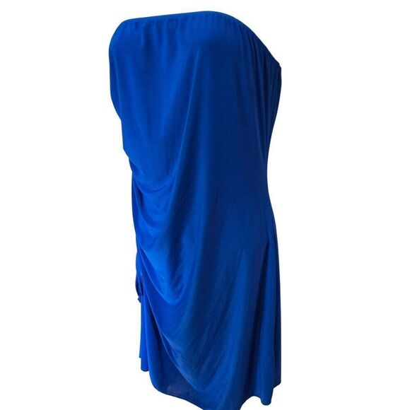 PrettyLittleThing Blue Strapless Draped Mini Dress elegant girls night out - Picture 3 of 7